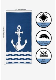 Resim ANCHOR Dijital Baskılı 75x150 Cm Plaj Havlusu Lacivert 