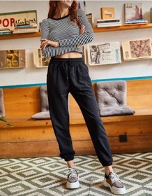 Resim Unisex Siyah Cepli Beli Bağcıklı Basic Eşofman Altı Jogger Siyah 