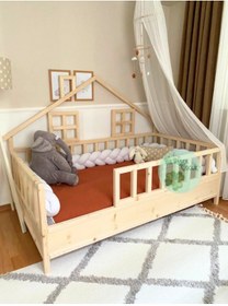 Resim Bir Başka Çocuk Yarı Çatılı 2 Pencereli Ön Korkuluk Çıkabilir Montessori Yatak 