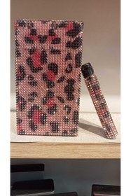 Resim NESGIFT Pembe Leopar Krsital Taşlı Uzun Slim Sigara Kutusu Ve Cakmak 