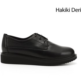 Resim Gönderi(r) Kadın Siyah Bağcıklı Dolgu Taban Hakiki Deri Ayakkabı 