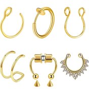 Resim 6 adet SENLANSP Zarif ve Seksi Vücut Piercing Takı Seti, 18K Altın Kaplama Paslanmaz Çelik, Sentetik Zirkonyum, Unisex Piercingsiz Halka Küpeler, Dudak ve Burun Halkaları, Günlük ve Parti Giyimleri için Spiral Küpeler 