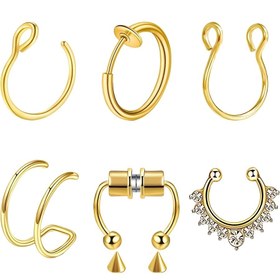 Resim 6 adet SENLANSP Zarif ve Seksi Vücut Piercing Takı Seti, 18K Altın Kaplama Paslanmaz Çelik, Sentetik Zirkonyum, Unisex Piercingsiz Halka Küpeler, Dudak ve Burun Halkaları, Günlük ve Parti Giyimleri için Spiral Küpeler 
