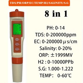 Resim LCD Arka Işıklı 8'i 1 Arada Taşınabilir Su Kalitesi Test Kalemi - Yüksek Doğruluk 0,01 Çözünürlük ile pH/EC/Sıcaklık/ORP/TDS/Düzey Tuzluluğu/S.G Ölçümü – 4 Kalibrasyon Tozu Dahil – Ev ve Laboratuvar Kullanımı İçin (Piller Hariç) 