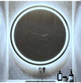 Resim Nuun Dekor 80cm Beyaz Ledli Kumlamalı Banyo Aynası. - Trafolu Beyaz 