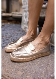 Resim Palmer Kadin Altın Gercek Deri Espadril Ayakkabi Altın 