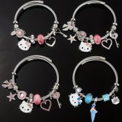 Resim 1 Adet Hello Kitty Kedi Moda Bileklik Kadınlar için - Bayanlar KT Kedi Moda Bilezik Açık Bangle 