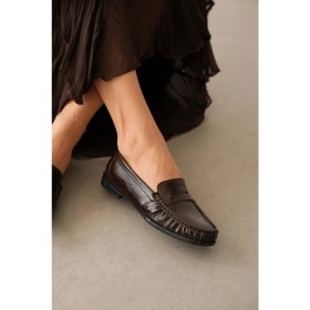 Resim Selin Shoes Vento Düz Taban Klasik Kadın Ayakkabı- Kahve Deri 