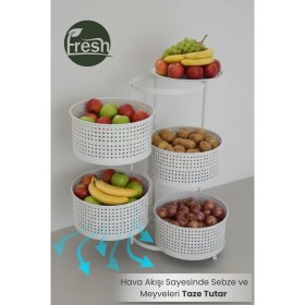 Resim Orvila Metal Sebzelik Tepsili Açılır Patates Soğan Meyvelik Sepeti Rafı Beyaz 