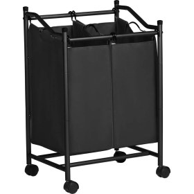 Resim Metra Shop Çamaşır Ayırıcı, Tekerlekli ve 2 Bölmeli, Çamaşır Sepeti, Çıkarılabilir Çantalı Çamaşır Arabası, Toplam Kapasite 90 L, Siyah, LSF002BK 