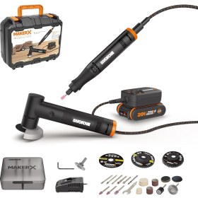 Resim WX990 Makerx 20VOLT 2.0AH. Kömürsüz Profesyonel Kalem Tipi Devir Ayarlı Gravür + 50MM Açılı Avuç Taşlama Kombo Set + 39 Parça Aksesuar 