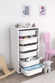 Resim Bronz 6 Sepetli Çok Amaçlı Oyuncak Dolabı, Kiler Dolabı Beyaz 