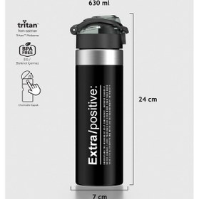 Resim Renga Saga Metal Aksesuarlı 630 Ml Tritan Matara 912092 Positive Siyah Siyah 
