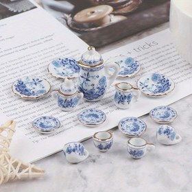 Resim 15 adet Mini Seramik Çay Seti, 1:12 Ölçekli Oyuncak Evi Porselen Mutfak Eşyaları, Reçine Mutfak Aksesuarları Ev Dekorasyonu için, İdeal Noel Hediyesi 