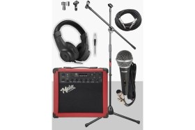 Resim Braventa Collection MGA-25RD-PAK Elektro Gitar Amfisi 25 Watt USB Bluetooth ve Şarjlı (Amfi Mikrofon Stand Kulaklık Jack 