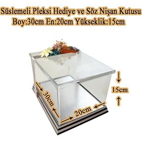 Resim mixefor Söz Nişan Kutusu -Pleksi Hediye Kutusu-30 cm x 20 cm x 15 cm Ölçülerinde -Inox Gümüş Çerçeveli 