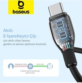 Resim Baseus Mega Hızlı 1.2mt 100w Type-c To Type C Şarj Kablosu, Akım Ve Isı Korumalı Type C Kablo, Pc, Tablet, Telefon 