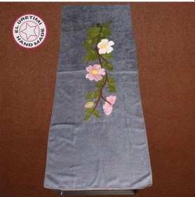 Resim Uretti - Özlem 9422 1150 El Yapımı Keçe İğne İşlemeli Pembe Çiçek Motifli Runner Masa Örtüsü - Gri Gri 