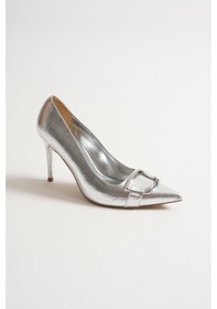 Resim Corine Kadın Gümüş Metal Aksesuarlı Sivri Burun Yüksek İnce Topuklu Ayakkabı Stiletto 9 Cm Gümüş 