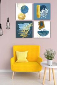 Resim Wow 4 Parça Suluboya Botanik Tarzda Uv Baskı Duvar Tablo Seti 