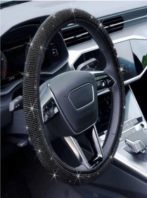 Resim Kadın Sürücülere Özel Pırlanta Model Geçmeli Direksiyon Kılıfı Füme 