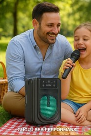 Resim LEERFEI Işıklı Yüksek Ses Party Box Bluetooth Hoparlör Taşınabilir Şarjlı Ses Sistemi Kablosuz Karaoke Mic 
