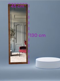 Resim Ceviz Renk Ahşap Çerçeve Duvar Ayna 130 45cm Antre Hol Boy Ayna 