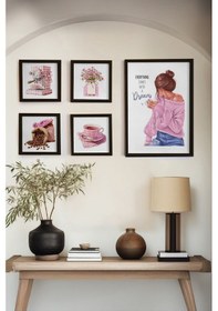 Resim Huhuli Ahşap Siyah Çerçeveli 5 Parça Set Tablo Huhu459 