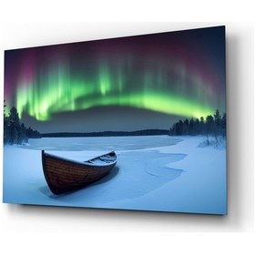 Resim Kuzey Işıkları Manzara 1 Dekoratif Cam Tablo, Duvar Dekoru M0017 