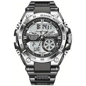 Resim Gaojunshop01 Lıge Erkekler İçin Siyah Silikon Kayışlı Gümüş Siyah Dijital Spor Saati Kronograf Takvim Diğer 