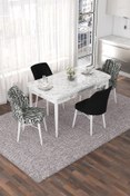 Resim Canisa Nef Serisi 70x114 Açılabilir Mdf Beyaz Mermer Desen Masa Takımı 2 Zebra Ve 2 Siyah Sandalye 