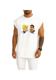 Resim Bahriyeli Collection Oversize Amerika Cumhurbaşkanı Trump Ve Venezuela Maduro Göğüs Baskılı Atlet Beyaz 