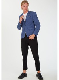 Resim Sposo G-195 Dar Kalıp Örme Kumaş İndigo Erkek Blazer Ceket İndigo 