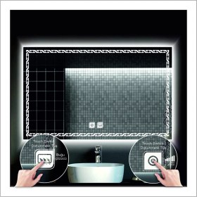 Resim Dnr-Mirror50xDnr-Mirror 70 cm Beyaz Ledli Tasarım Kumlamalı Dokunmatik Tuşlu Buğu Önleyicili Banyo Aynası Makyaj Aynası 