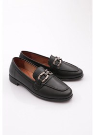 Resim Dgn 1851 Kadin Metal Aksesuarli Loafer Ayakkabi Siyah 