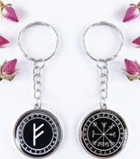 Resim Sihirli Titreşimler Vegvisir Rune Ve Fehu Para, Zenginlik, Şans, Bolluk, Bereket, Koruma Çift Taraflı Anahtarlık 
