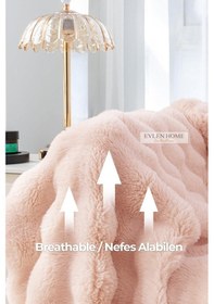 Resim Evlen Home Kürk Yatak Örtüsü Çift Kişilik Dolgulu Peluş Yumuşak Çift Taraflı Yorgan 3 Parça Loria Pudra 