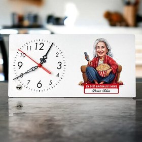 Resim Dizi Bağımlısı Anne Karikatürlü Masa Saati 