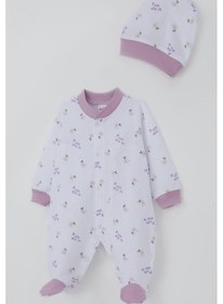 Resim Breeze Kız Bebek Patikli Tulum Çiçek & Yazı Desenli 0-6 Ay, Beyaz 