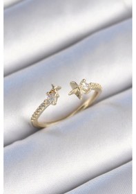 Resim Pirinç Gold Renk Zirkon Taş Detay Yıldız Model Kadın Yüzük Çok Renkli 