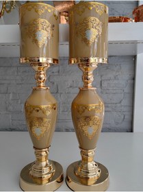 Resim ALANYA HOME DECOR 2 Adet Lüks Varak Şamdan/mumluk Cam Gövde Altın Metal Ayak 44,5cm 2 Luxury Leaf Candlesticks/candle 