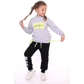 Resim Toontoy Kız Çocuk Baskılı İçi Pamuklu Eşofman Takımı Gri Melanj 