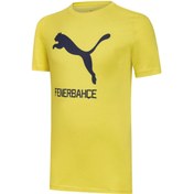 Resim Puma Fenerbahçe Cat Erkek Sarı Baskılı Bisiklet Yaka Tişört 