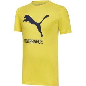 Resim Puma Fenerbahçe Cat Erkek Sarı Baskılı Bisiklet Yaka Tişört 