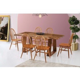 Resim Mobilgen Ceviz 6 Adet Bella Sandalye Doğal Ahşap Masa Takımı 