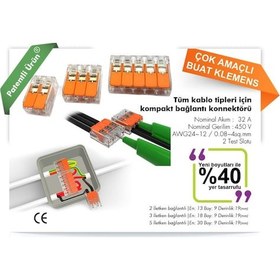 Resim 0.14 - 4.0 Mm² Mandallı Buat Çok Amaçlı Klemens Wago Tip 1 Adet 2 İletken Bağlantılı 