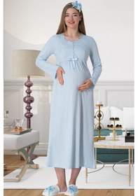Resim Mecit Pijama Mecit 5415 Mavi Hamile Lohusa Gecelik 