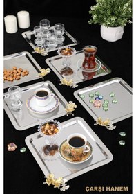 Resim Paslanmaz Gümüş Çift Kelebek Aksesuarlı Tepsisi Kare 6 Adet S... 