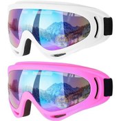 Resim 2 Paket Kayak Gözlüğü, Motosiklet Gözlüğü-beyaz/pembe, Erkek Kadın Çocuk Snowboard Gözlüğü - Uv Korumalı 