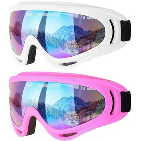 Resim 2 Paket Kayak Gözlüğü, Motosiklet Gözlüğü-beyaz/pembe, Erkek Kadın Çocuk Snowboard Gözlüğü - Uv Korumalı 